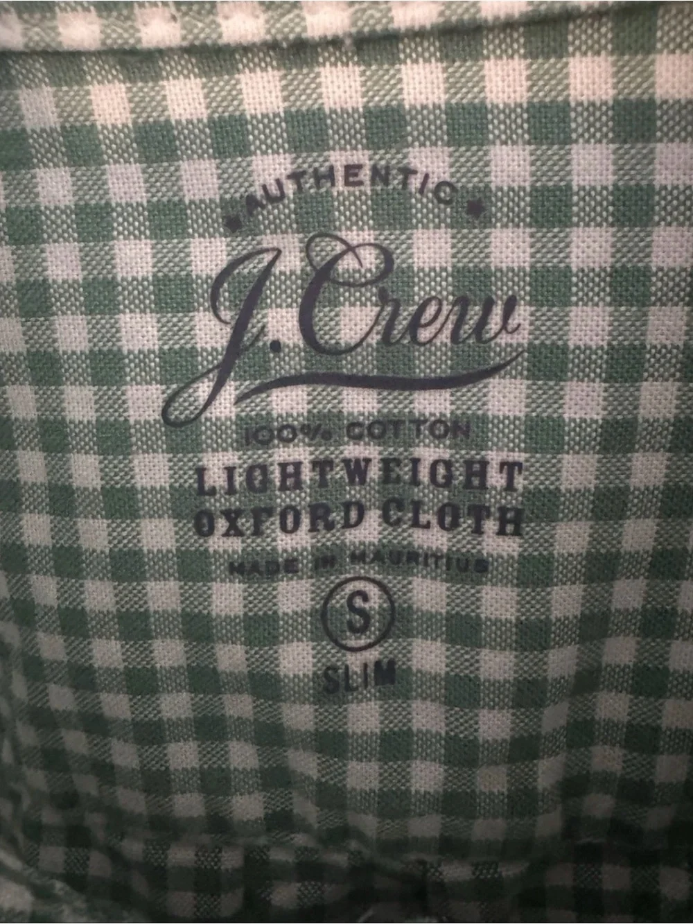J. Crew Green Gingham Button-Down Shirt